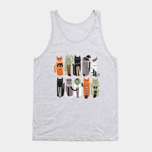 High Gothic Halloween Cats // print // green background orange brown sage green white and black kittens Tank Top